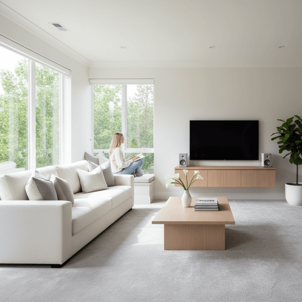 Modern living space with natural light and quality finishes