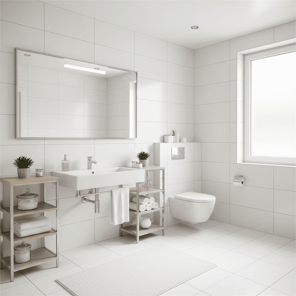 Clean bathroom with modern fixtures and bright lighting