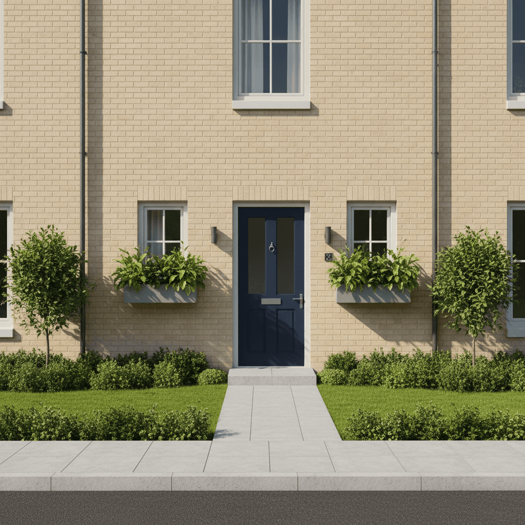 Modern terraced house with maintained exterior and welcoming entrance