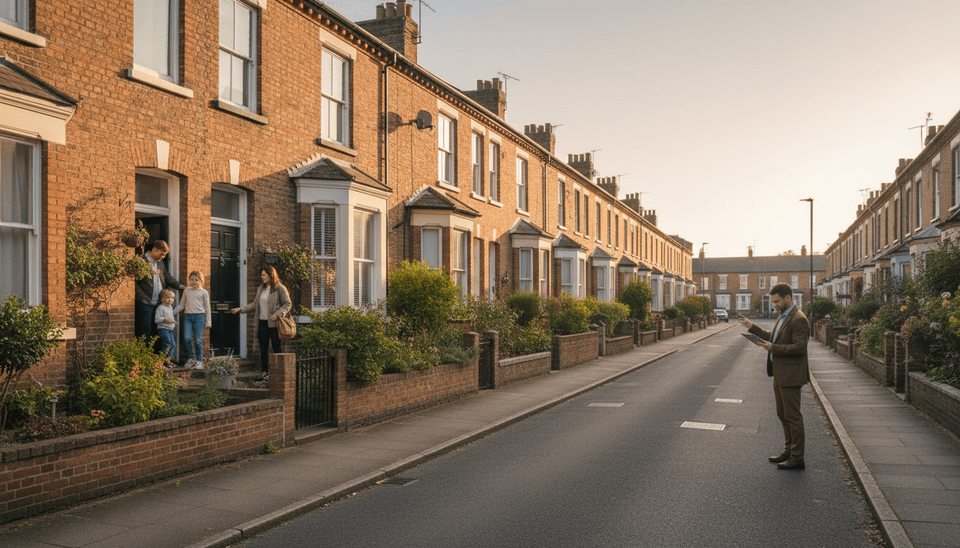 UK residential street with well-maintained houses and diverse residents