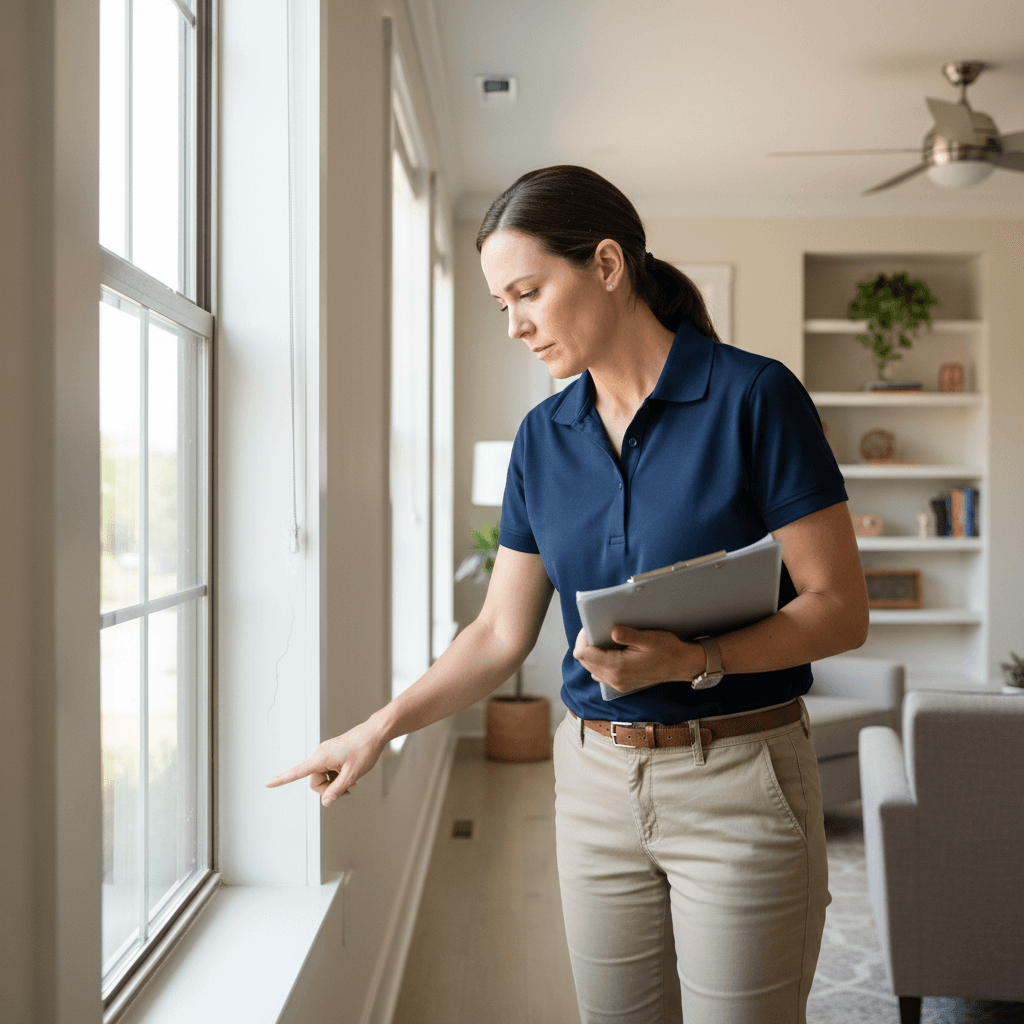 Property manager conducting quality inspection